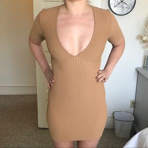 Tan Ribbed Bodycon Dress